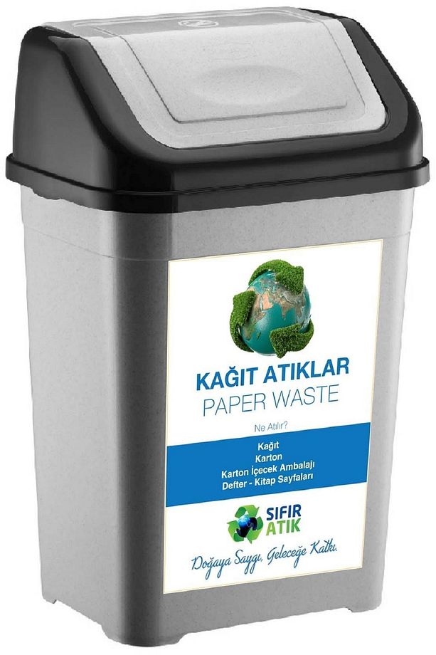 Sıfır Atık Kutusu 50 Lt* 4 Adet Geri Dönüşüm Kutusu Plastik Tek Kapaklı kağıt organik cam plastik - 5