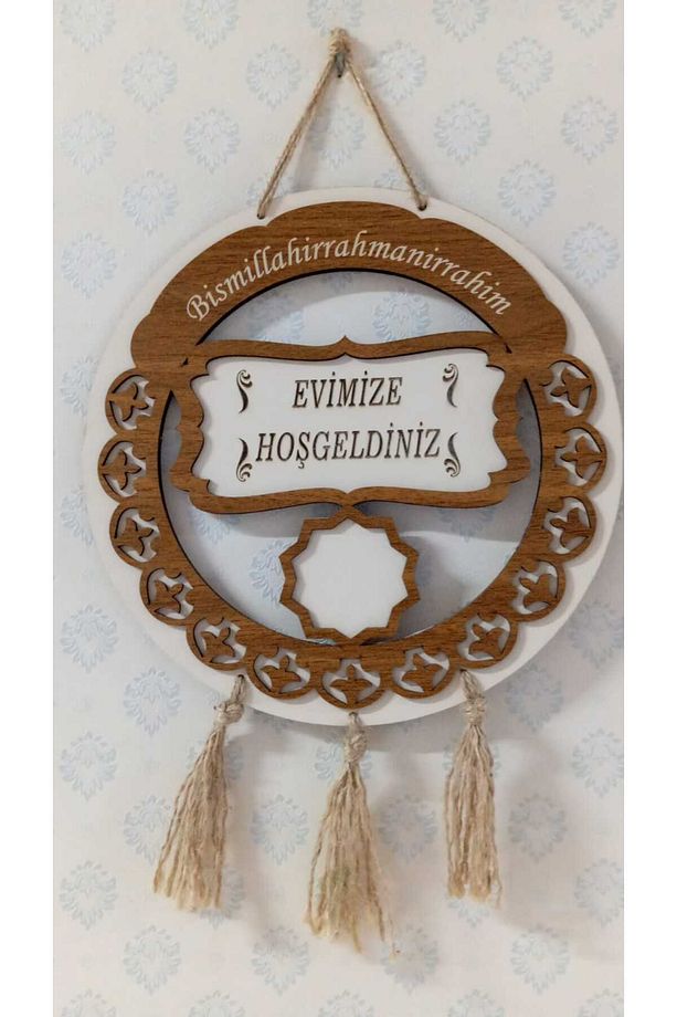 Evimize Hoşgeldiniz Yazılı Kapı Isimliği Kapı Süsü Duvar Süsü Ahşap Duvar Dekoru - 1