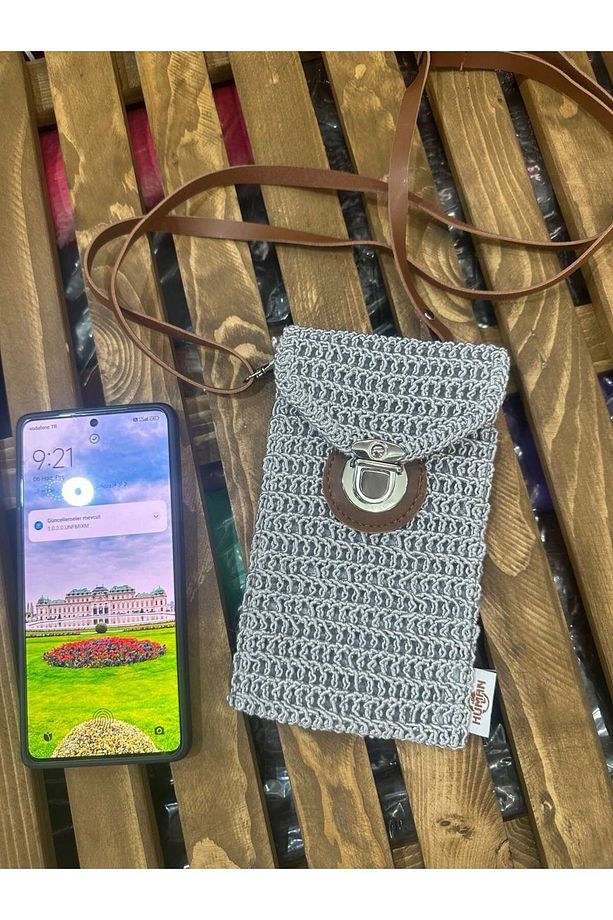 Hasır Örgü Desenli  Kaliteli Cep Telefonu Çantası - 1