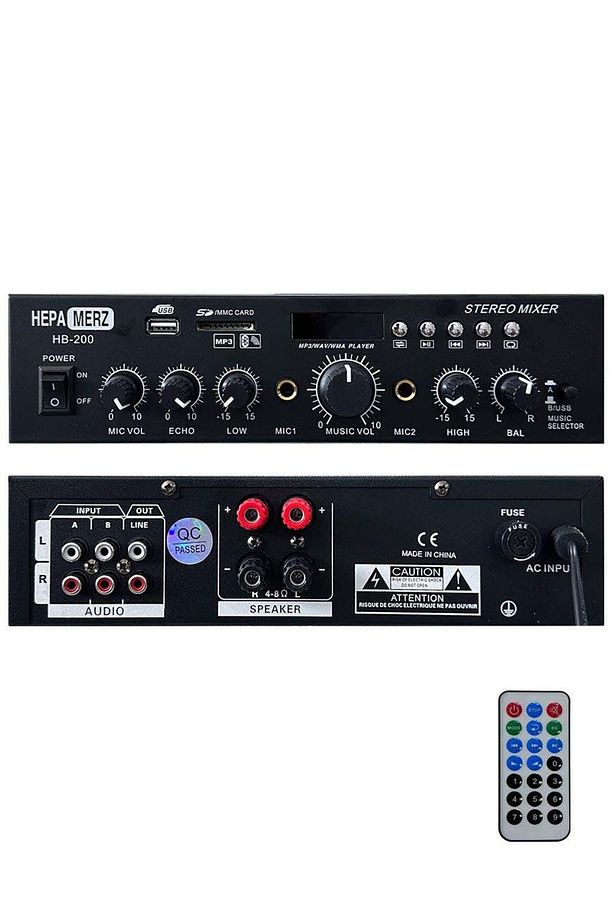 Hepa Merz HB-200 Stereo Mixer Amfi 4-8 Ohm 2 Çıkışlı 2x100W Anfi Bluetooth Usb - 1