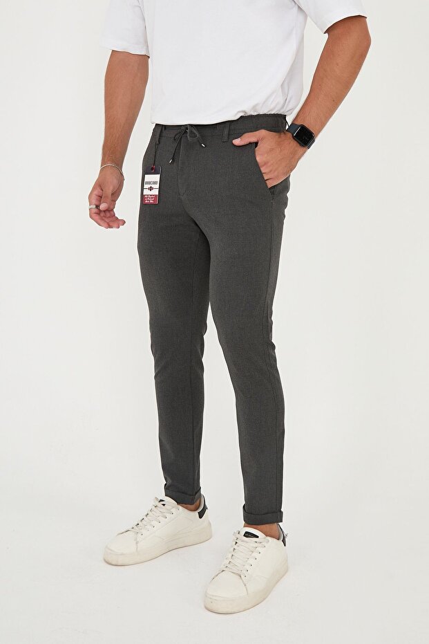 Men's Jogger Slimfit Waist Half Elastic Double Leg Anthracite Fabric Trousers