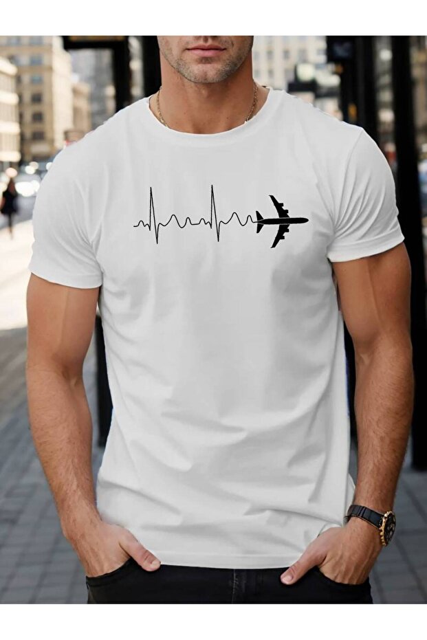 Unisex Airplane Heartbeat Printed Short Sleeve 100% Cotton t-shirt
