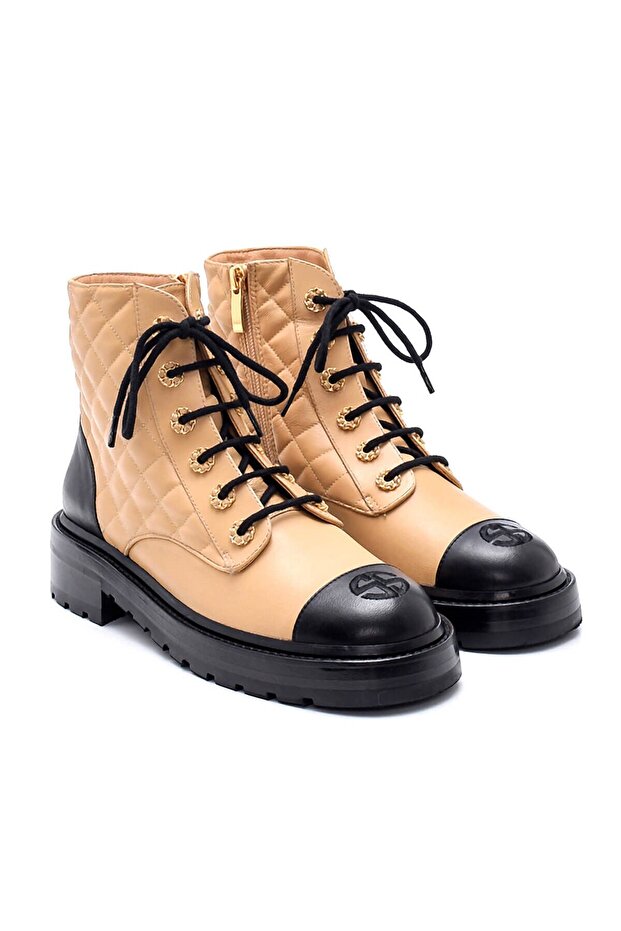 Freya Bej Deri Kadın Düz Bot - 4