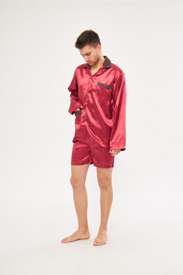 Чоловічий комплект піжами з шовкового сатину, 4 предмети - Набір для нареченого - Ropman - 3
