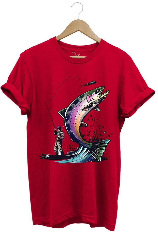 Fishing Printed Fishing T-Shirt with Fishing Rod for Catching Fish Pike Perch Regular Fit 100% Cotton T-Shirt