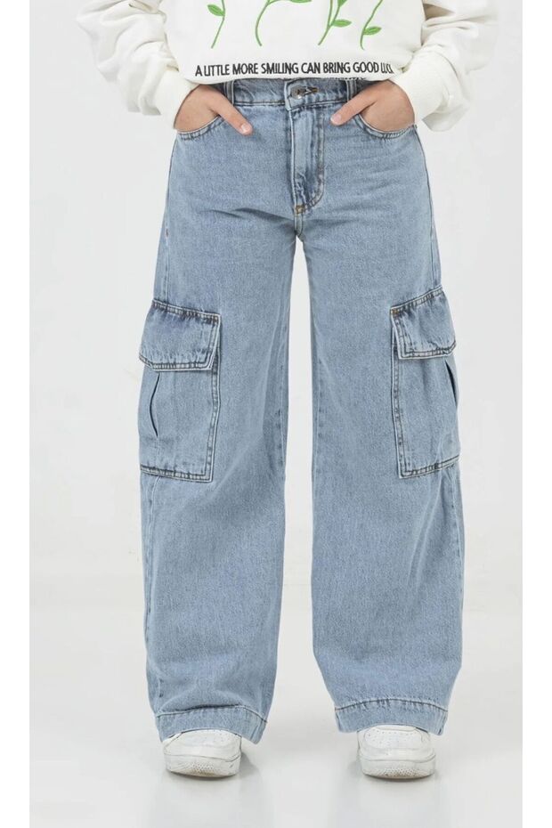 Children's Light Blue Cargo Pants Girls (Mom & Daughter Combinable) Item Length: 110cm