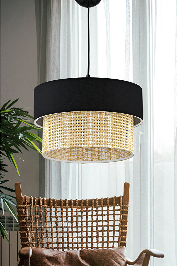 Hazeran Rattan 2 Katlı Sarkıt Avize Siyah - 1