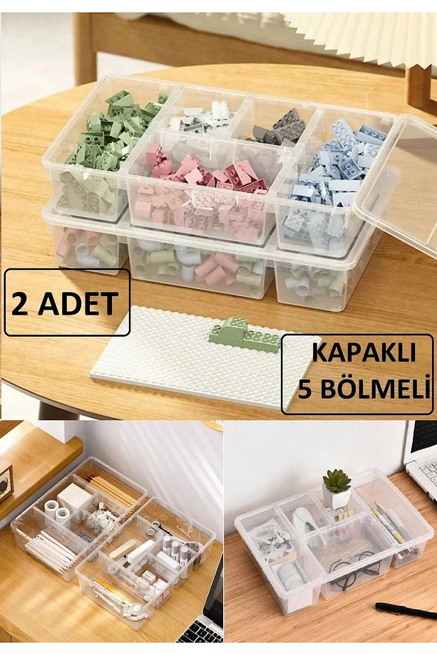 2 Adet Luna Kapaklı Çekmece Düzenleyici Lego Saklama Kutusu Ofis Masa Üstü Oyuncak Organizer - 1