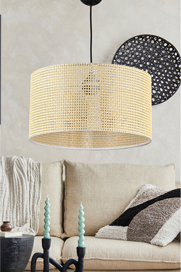 38'LİK Silindir Hazeran Rattan Sarkıt Avize - 1