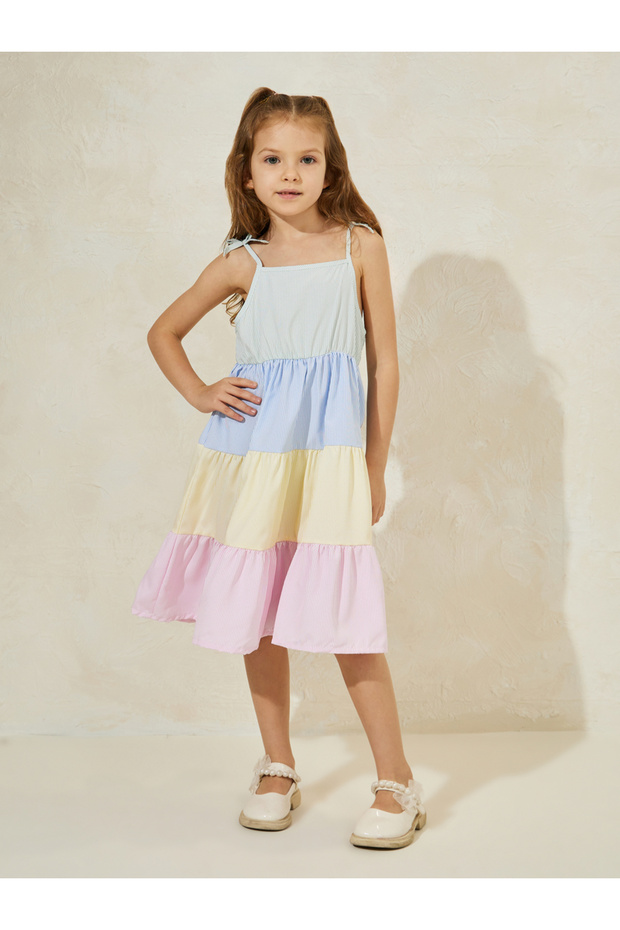 Strappy Color Block Tiered Dress