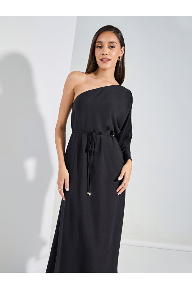 فستان ماكسي سادة بكتف واحد - 2