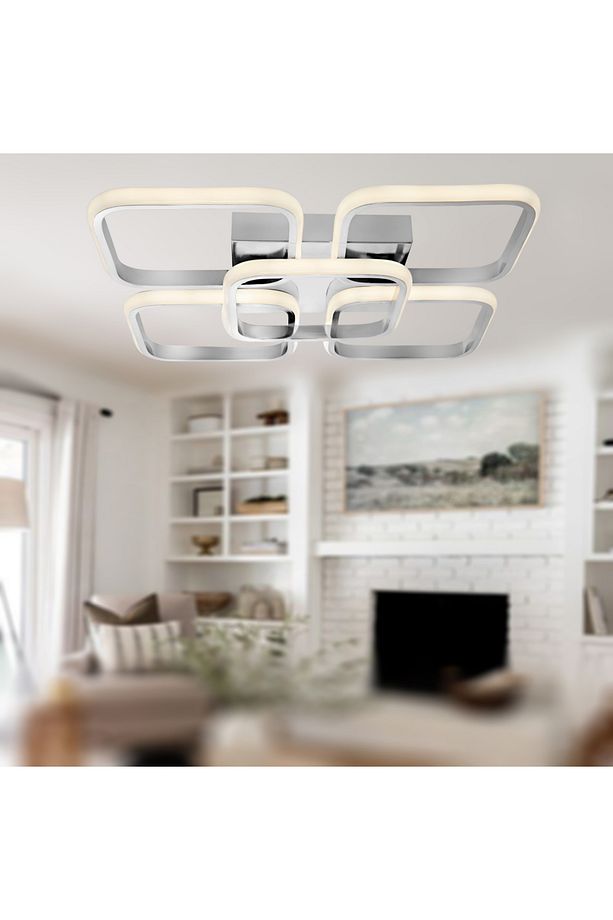 TT302-4+1-KR KARE TT Aydınlatma Krom Kaplama Plofonyer 5 li ( 3 Renk Işık Modüllü ) Led Avize - 1