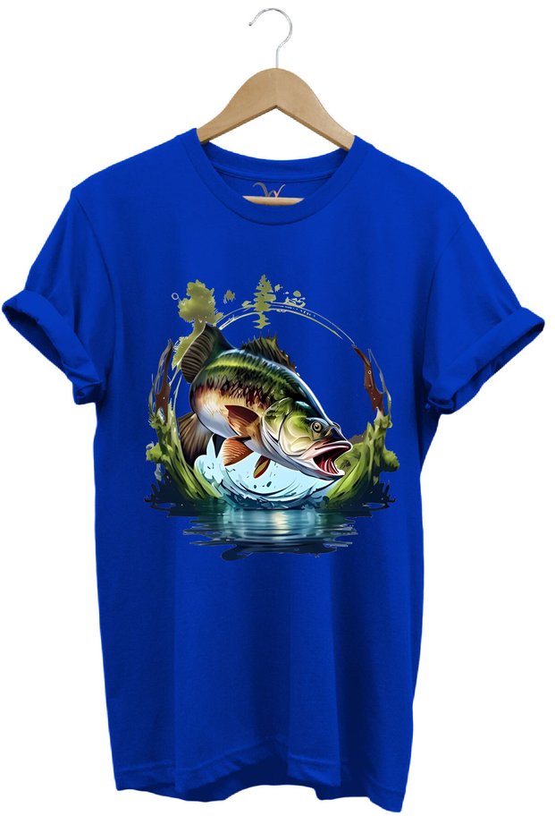 Fishing Bass Fishing Fishing Nature and Sea Printed Regular Fit 100% Cotton T-Shirt