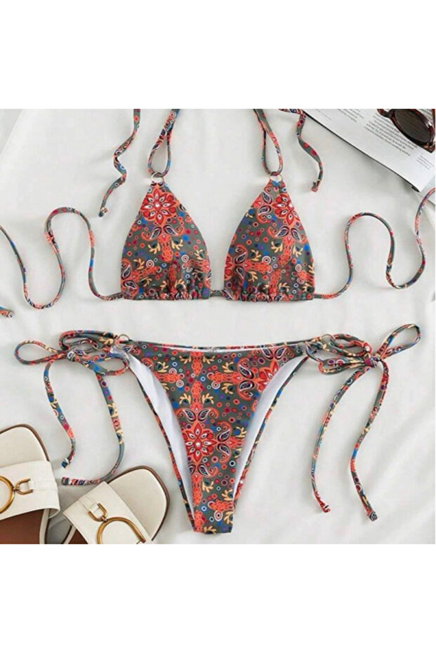 Gri Çiçekli Bikini