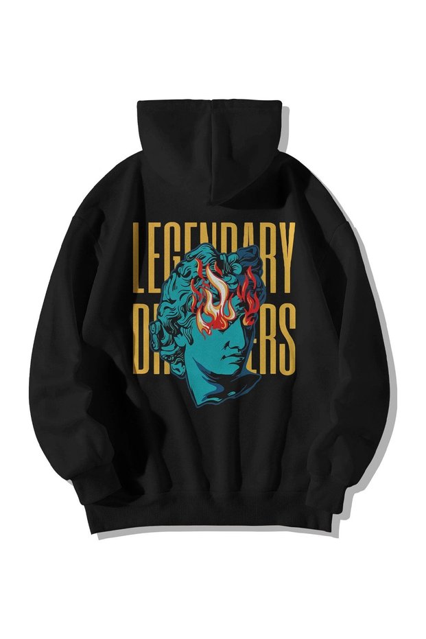Black Unisex Oversize Hooded Kangaroo Pocket Legendary Drivers Printed Sweatshirt Hoodie