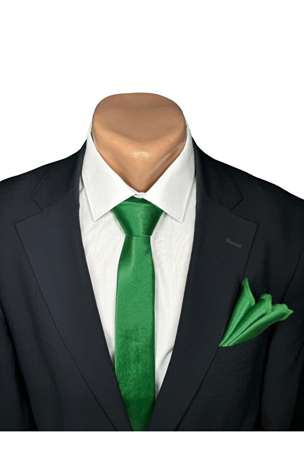 Limited Edition Grass Green Satin Hand-Stitched Tie & Handkerchief