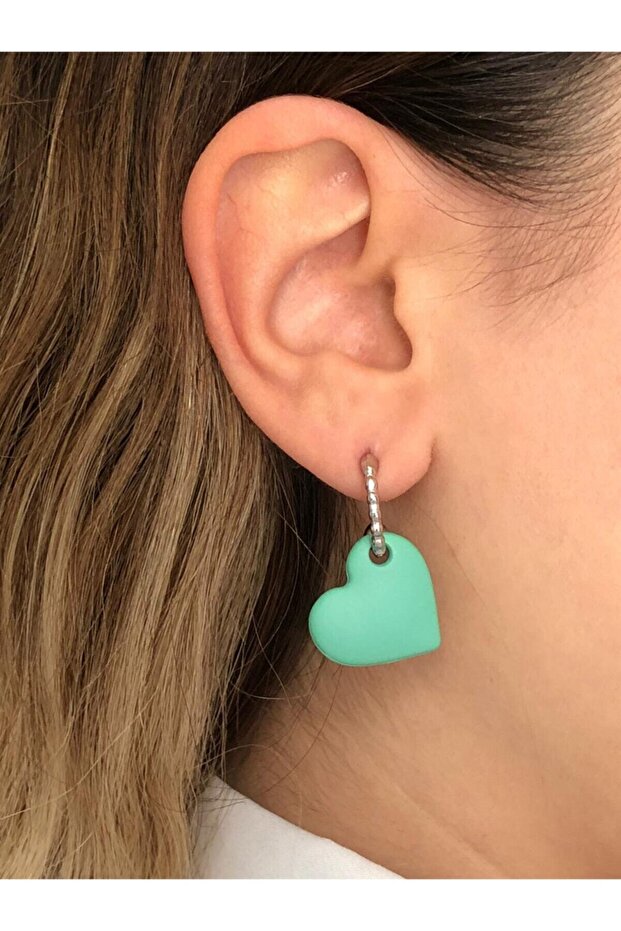Water Green Color Antiallergic Heart Earrings