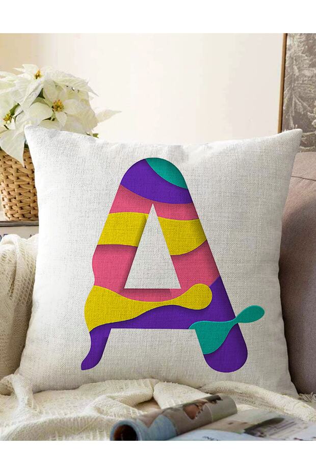 Double Sided White Background Colored Letter A Special Design Digital Printed Raschel Pillow Throw Pillow Cover