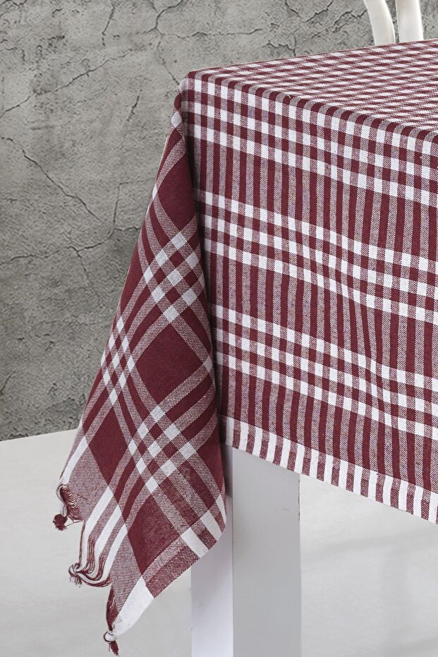 مفرش المائدة بنمط القماش القطني باللون الأحمر الداكن - 2