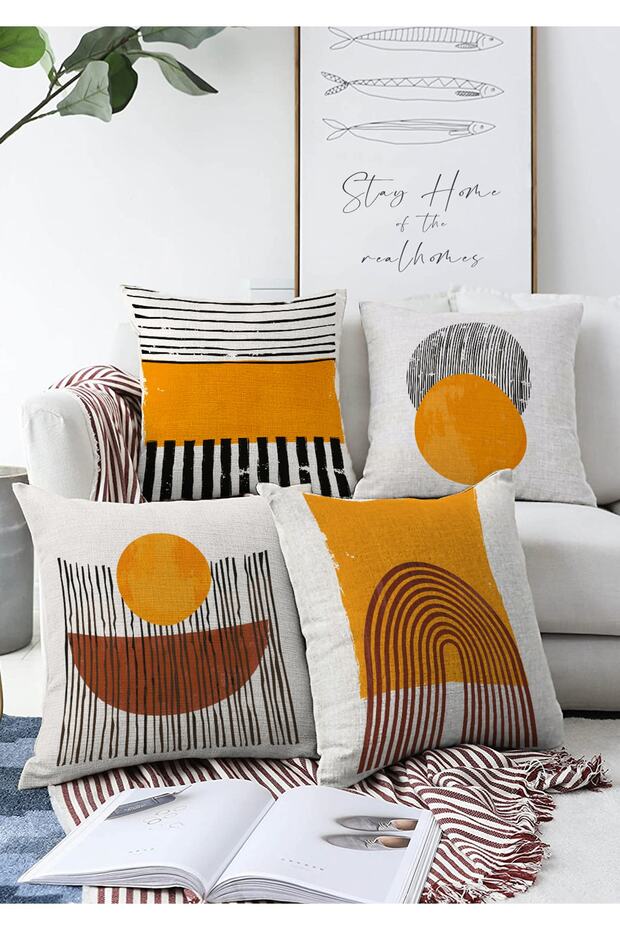 Set of 4 Double Sided Ethnic Drawing Special Design Digital Printed Modern Raschel Knitted Throw Pillow Cover