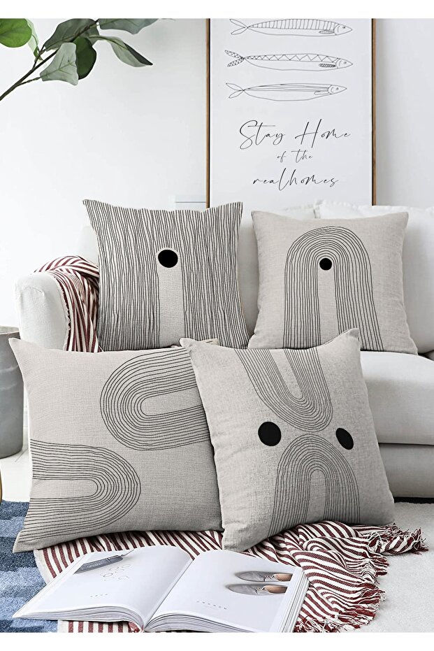 Set of 4 Reversible Custom-Designed Digital Print Modern Raschel Knit Cushion Covers