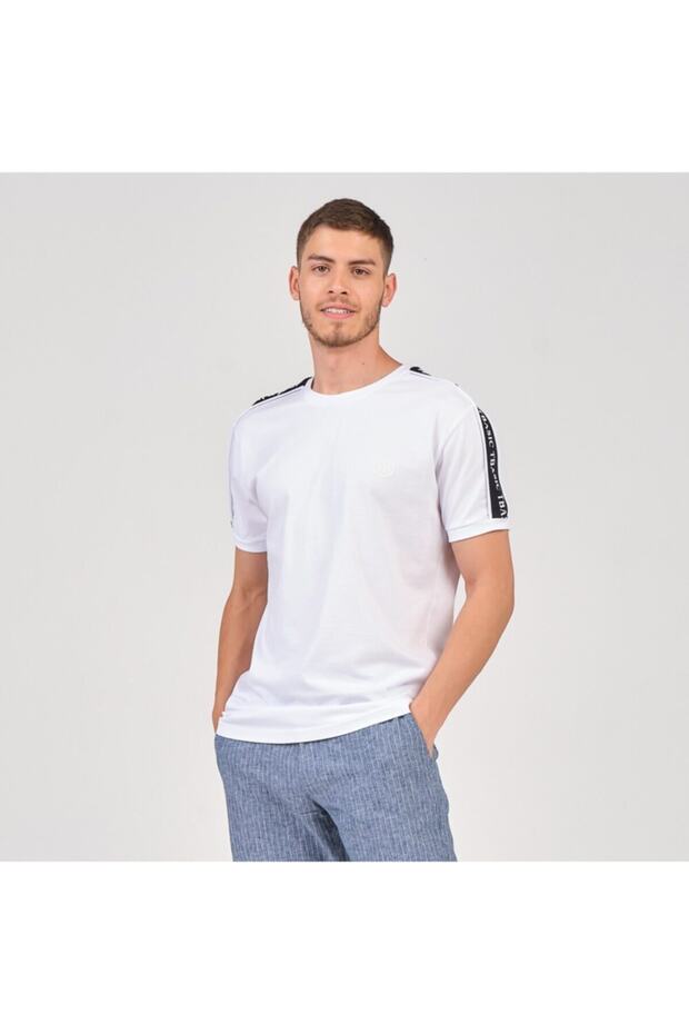 Kolu Şeritli T-shirt - Beyaz - 1