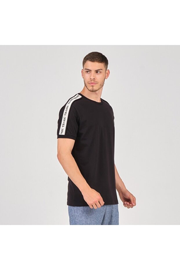 Kolu Şeritli T-shirt - Siyah - 2