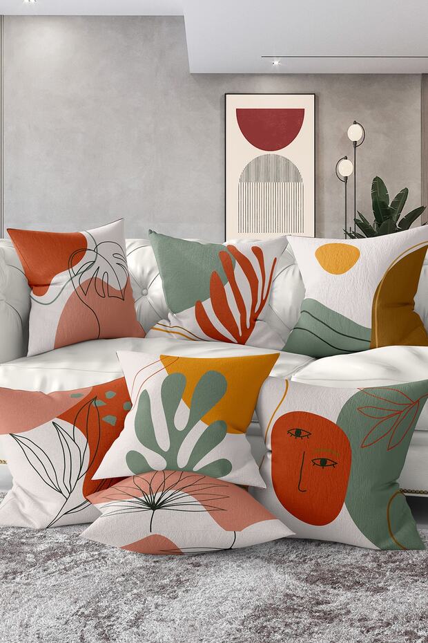 Set of 7 Double Sided Colorful Pastel Onedraw Drawing Digital Printed Throw Pillow Covers