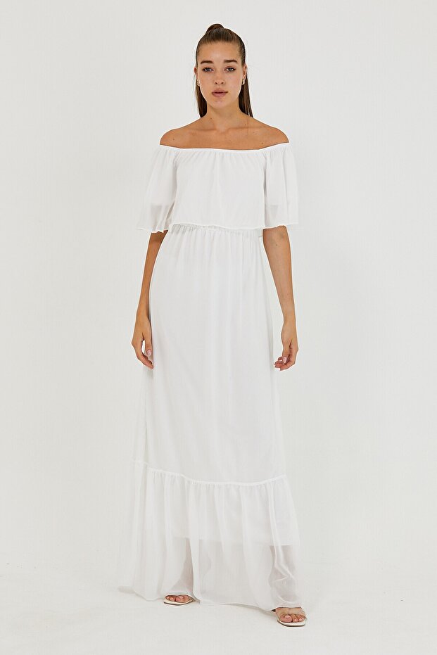 Guler, lung, sifon, rochie alba - 2