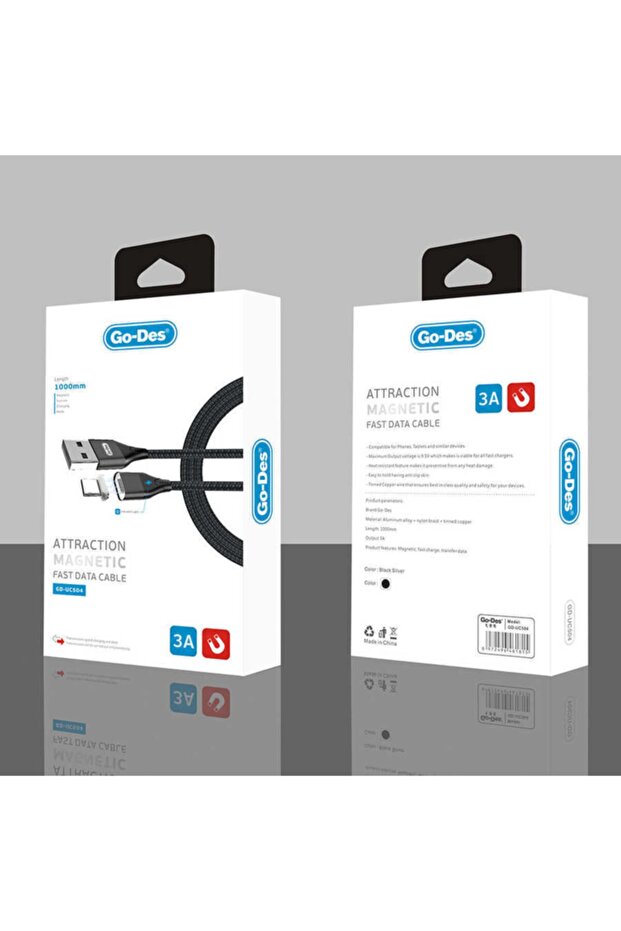 Go Des Gd-uc504 Magnetik Type-c Usb Kablo 3a Mıknatıslı Şarj Kablosu 100 Cm Data Kablo - 2