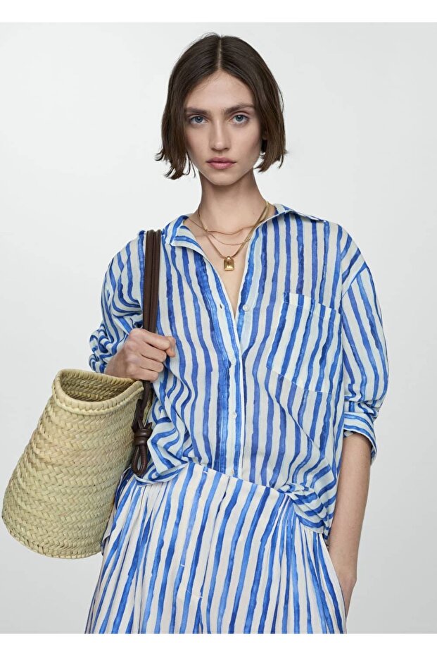 %100 pamuklu çizgili gömlek - 1