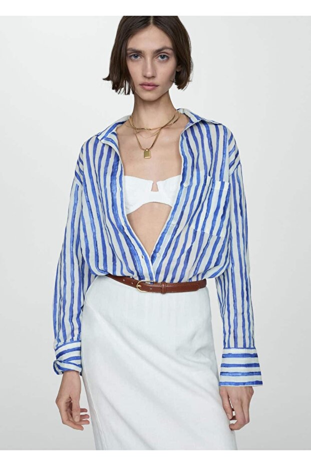 %100 pamuklu çizgili gömlek - 7