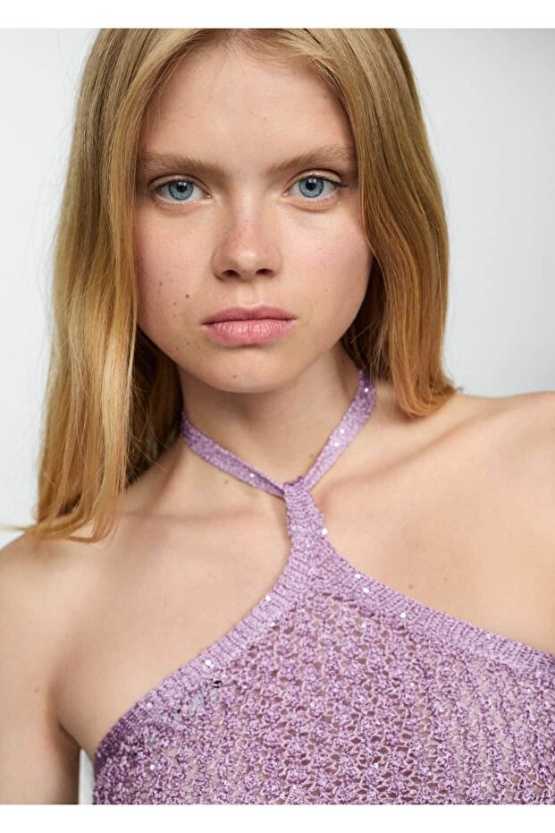 Payetli asimetrik bluz - 8