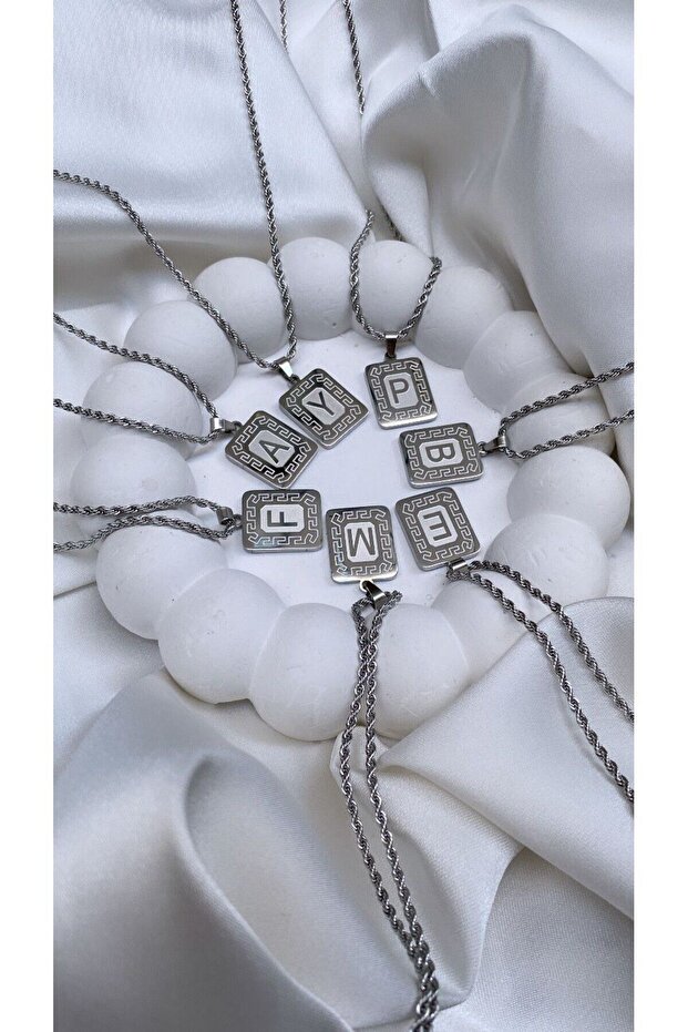 Çelik Harfli Gümüş Kolye K Harfi - 2