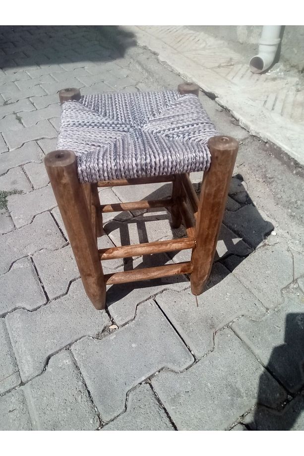 Ahşap Hasır Örgülü Tabure - 2