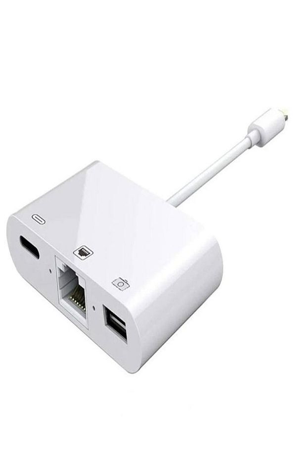Iphone 7 8 X 11 11 Pro 12 13 13 14 Pro Max ve Ipad Uyumlu Usb Ethernet Lightning Şarj Adaptörü 3in1 - 1