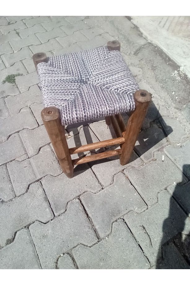 Ahşap Hasır Örgülü Tabure - 1
