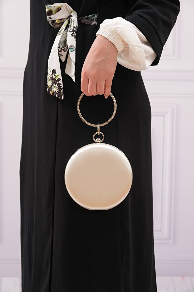 Women's Pearl Satin Round Evening Dress Evening Bag