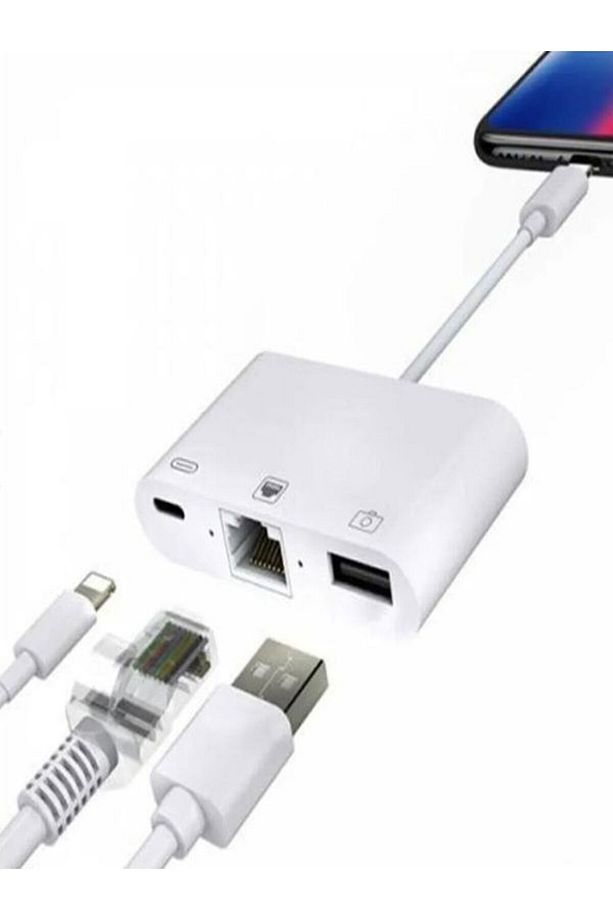 Iphone 7 8 X 11 11 Pro 12 13 13 14 Pro Max ve Ipad Uyumlu Usb Ethernet Lightning Şarj Adaptörü 3in1 - 8