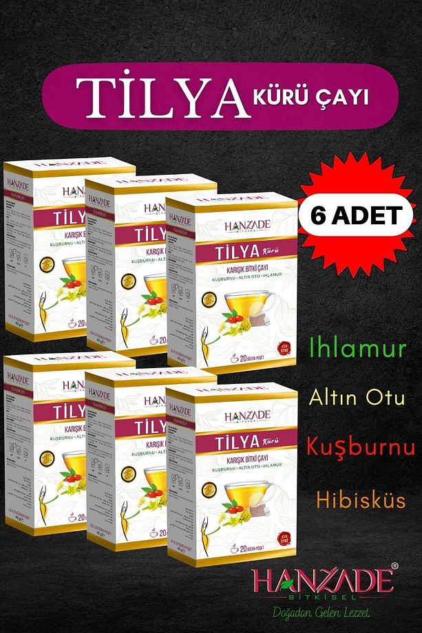 Tilya Kürü Form Çayı Kuşburnu Altın Otu Ihlamur Karışık Bitki Çayı 20 Süzen Poşet X 6 Adet - 1
