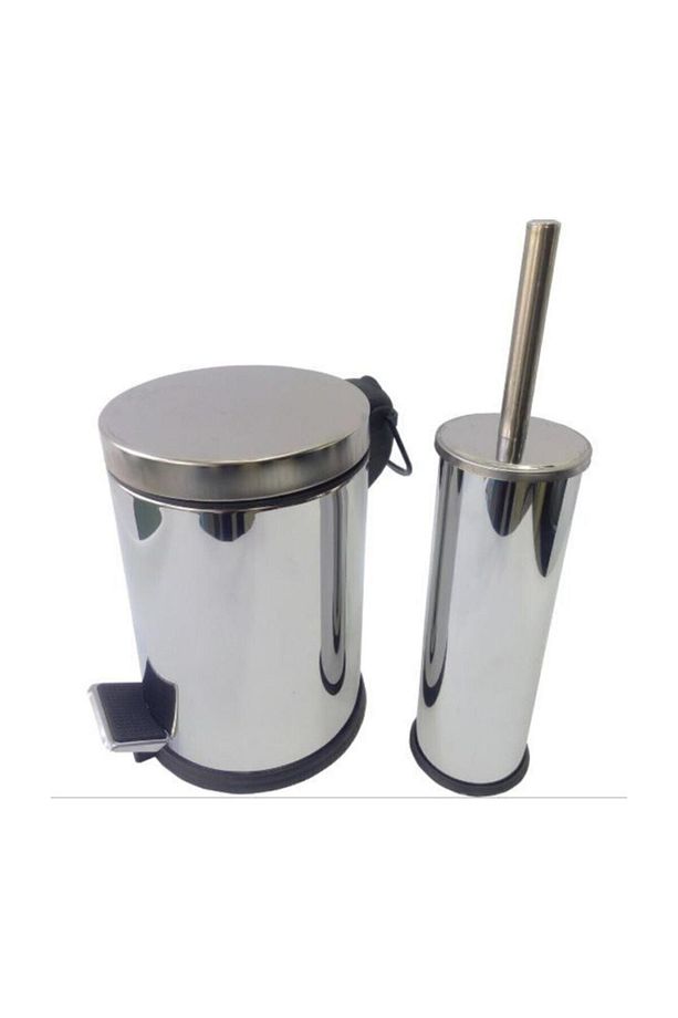 Krom 2'li Set Wc Fırçası 3lt Çöp Kovası - 1
