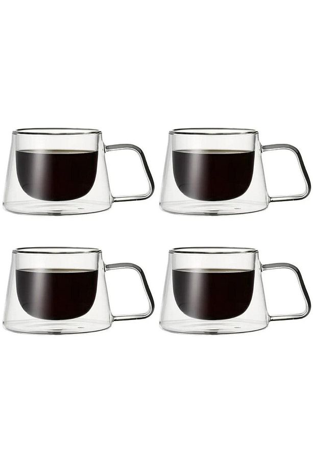 Yeni Tasarım Neskafe Ekspresso Fincanı, Çift Cidarlı Kulplu Cam Fincan 4 Adet 1836 - 1