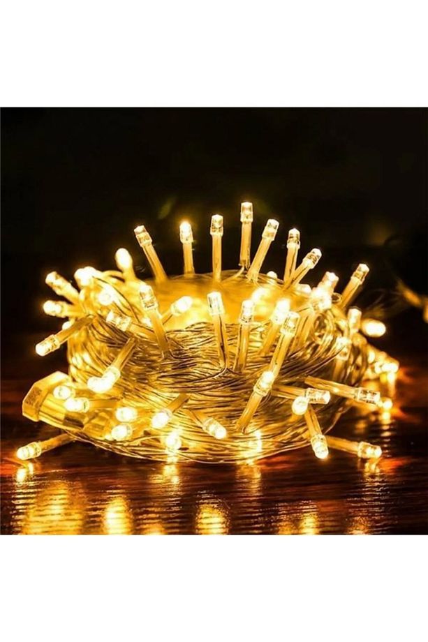 100led Fişli Pirinç Led 10 Mt Sarı 8 Modlu Şerit Led Dekor Lambası Animasyonlu Yılbaşı Ağacı Işığı - 3