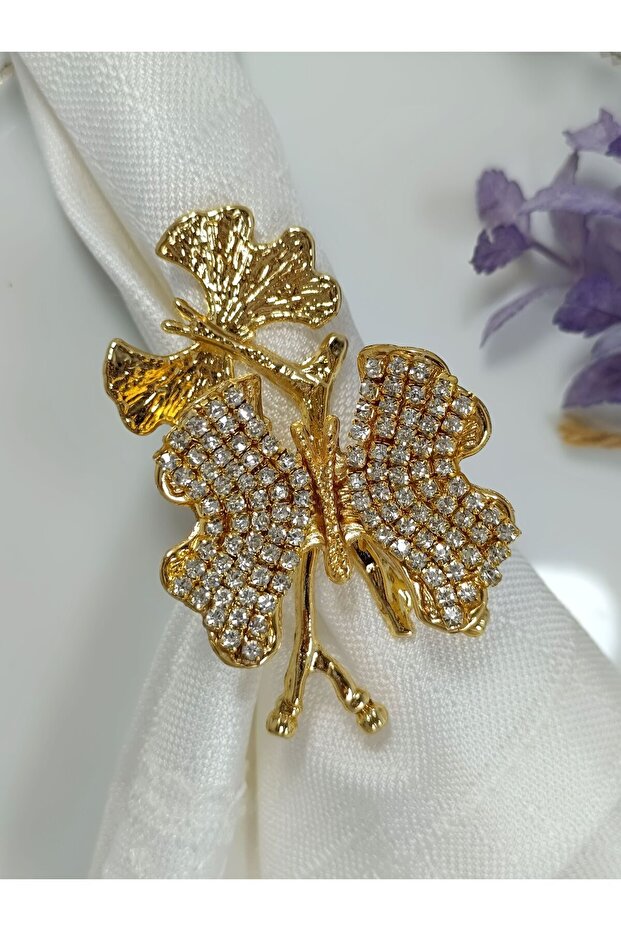 6 Double Butterfly Figured Stone Gold Ring Napkin Rings, Fashionable and Elegant Design