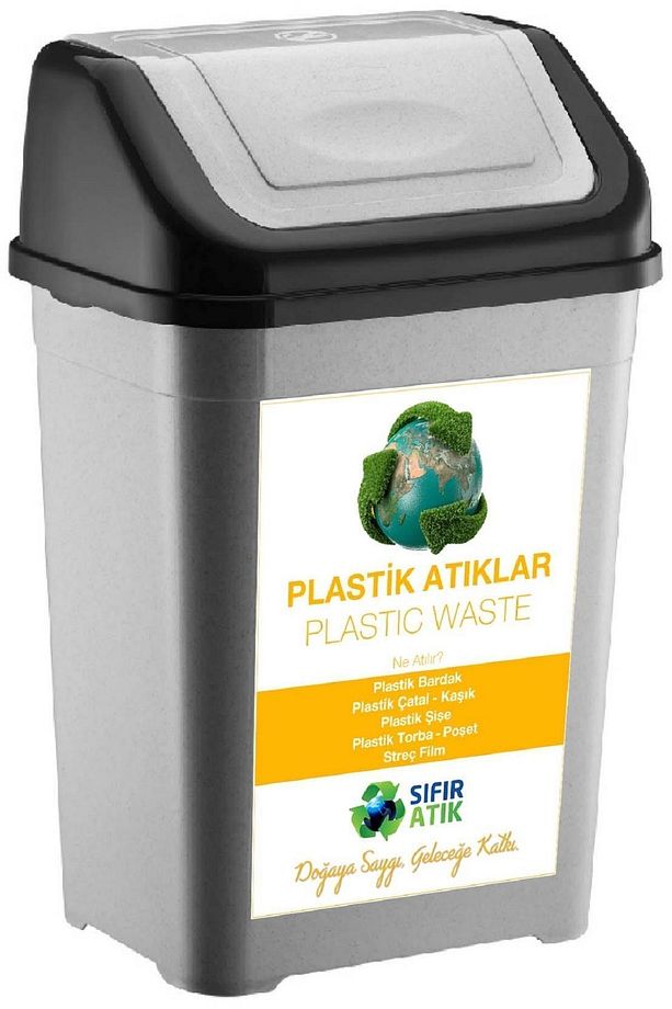 Sıfır Atık Kutusu 50 Lt* 4 Adet Geri Dönüşüm Kutusu Plastik Tek Kapaklı kağıt organik cam plastik - 6