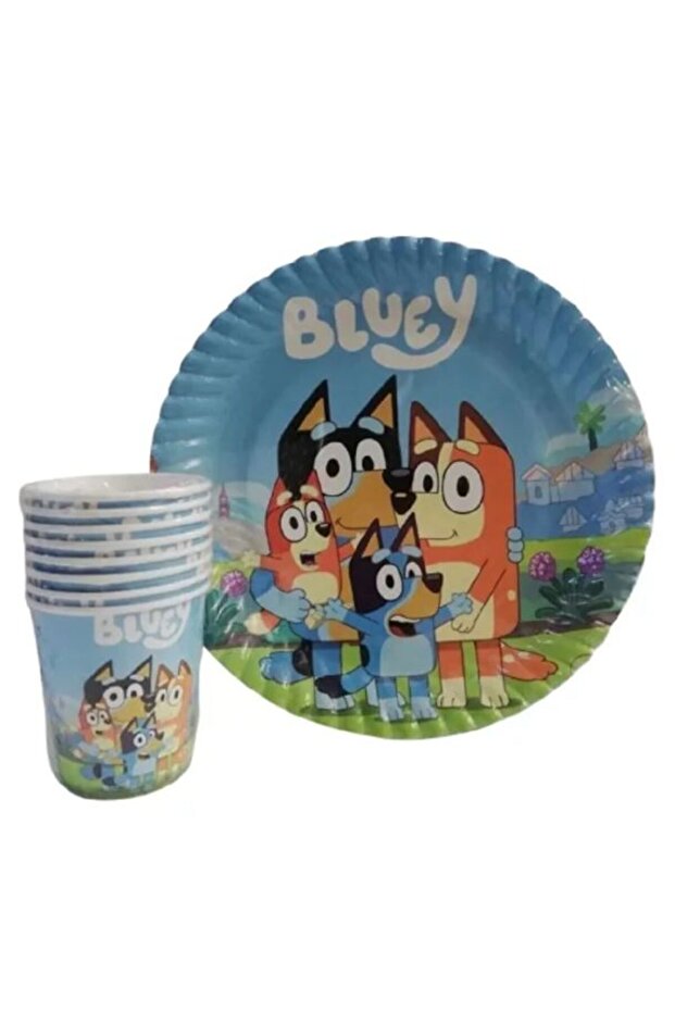 Bluey Character Cardboard Plate and Cup Set 8 Pieces