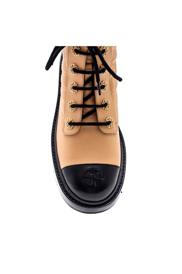 Freya Bej Deri Kadın Düz Bot - 5