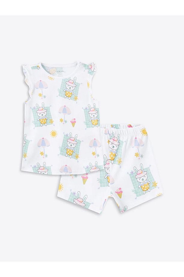 LCW baby Bisiklet Yaka Baskılı Kız Bebek Şortlu Pijama Takımı - 1
