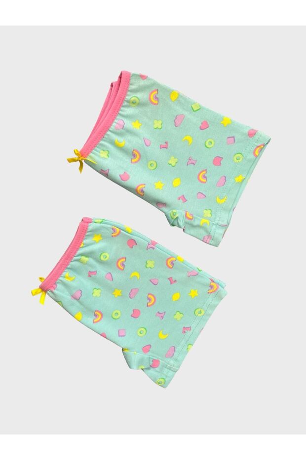 Girls' Cotton Boxer Shorts, Green, with Star and Moon Patterned , 2-Pack