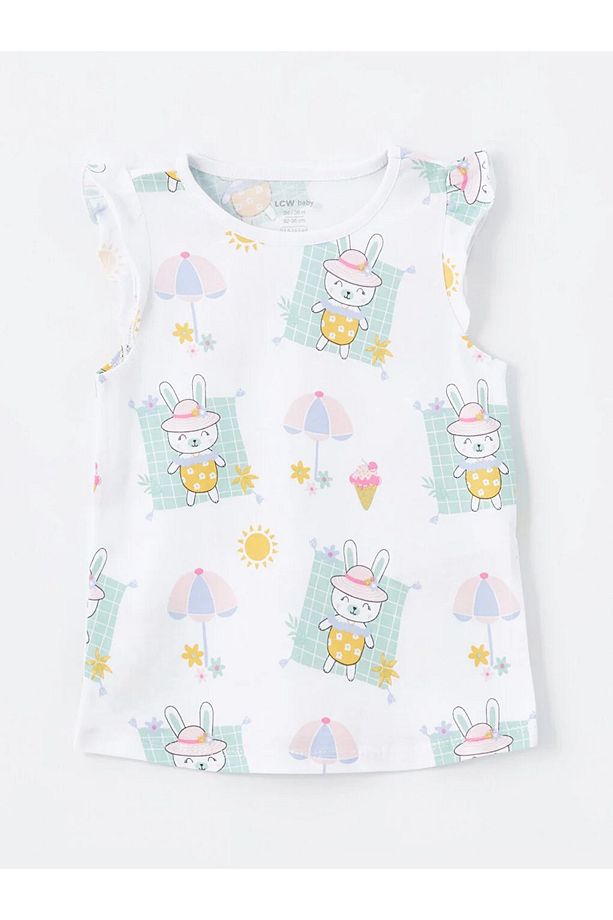 LCW baby Bisiklet Yaka Baskılı Kız Bebek Şortlu Pijama Takımı - 2